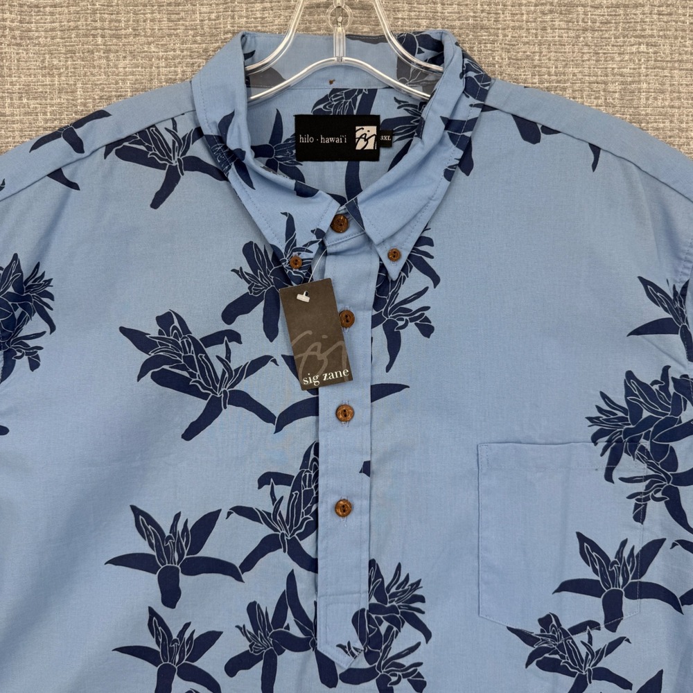 Sig Zane PO Shirt Periwinkle Mapumaikeala Mens 3XL Blue Floral Cotton Country